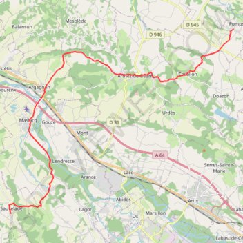 Itinéraire Pomps - Sauvelade, distance, dénivelé, altitude, carte, profil, trace GPS
