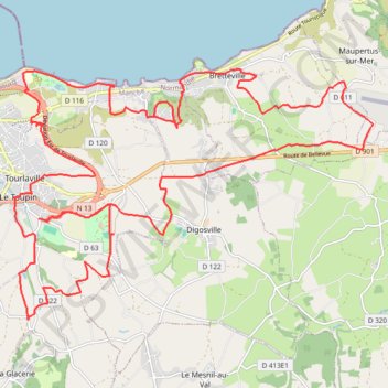 Itinéraire Tourlaville - Bretteville - Maupertus-sur-mer - La Glacerie, distance, dénivelé, altitude, carte, profil, trace GPS