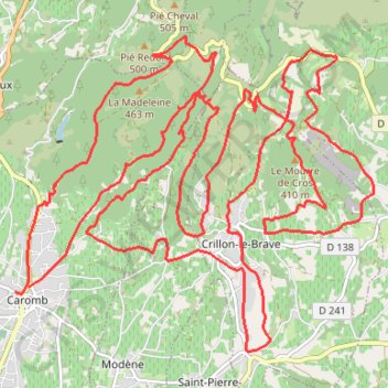 Itinéraire Boucle Caromb - Bédoin - Crillon-Le-Brave, distance, dénivelé, altitude, carte, profil, trace GPS