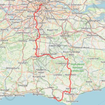 Itinéraire Newhaven Londres, distance, dénivelé, altitude, carte, profil, trace GPS