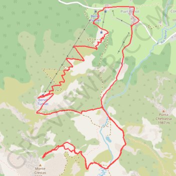 Itinéraire Monte Crestas - Punta Tumlet, distance, dénivelé, altitude, carte, profil, trace GPS