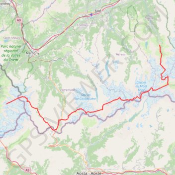 Itinéraire Chamonix - Zermatt - Zinal, distance, dénivelé, altitude, carte, profil, trace GPS