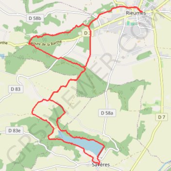 Itinéraire Lac de Saveres - Rieumes, distance, dénivelé, altitude, carte, profil, trace GPS