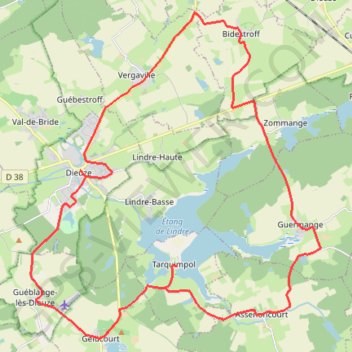 Itinéraire Autour de l'étang de Lindre - Dieuze, distance, dénivelé, altitude, carte, profil, trace GPS