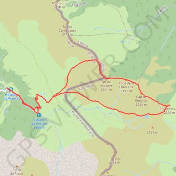 Itinéraire Pic de Pouylané - Entecade - Hospice de France, distance, dénivelé, altitude, carte, profil, trace GPS