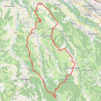 Itinéraire 11-Cr&ecirc;tes et vignobles de Monein Lacommande, distance, dénivelé, altitude, carte, profil, trace GPS