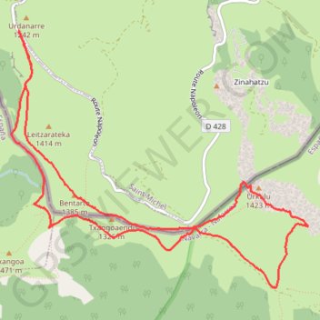 Itinéraire Saint Jean pied de port - La croix Thibaud - tour Urkulu, distance, dénivelé, altitude, carte, profil, trace GPS