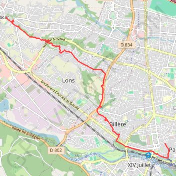 Itinéraire Pau - Lescar liaison Compostelle, distance, dénivelé, altitude, carte, profil, trace GPS