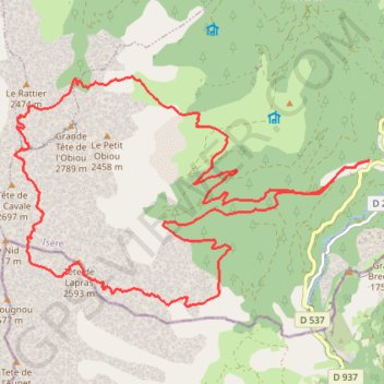 Itinéraire Obiou, distance, dénivelé, altitude, carte, profil, trace GPS