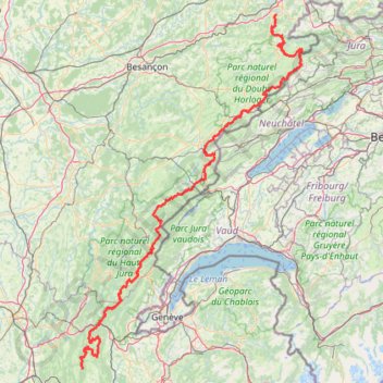 Itinéraire Grande Traversée du Jura (GTJ), distance, dénivelé, altitude, carte, profil, trace GPS