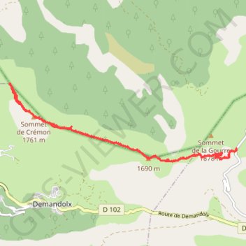Itinéraire Les crêtes du Crémon, distance, dénivelé, altitude, carte, profil, trace GPS