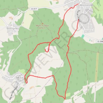 Itinéraire Randonnée Montenois - Beutal, distance, dénivelé, altitude, carte, profil, trace GPS