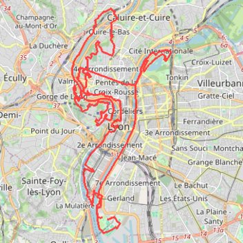 Itinéraire Lyon, distance, dénivelé, altitude, carte, profil, trace GPS