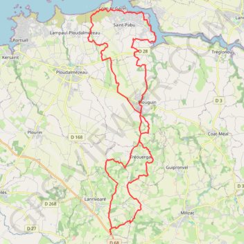 Itinéraire De Lanrivoaré à l'Aber Benoit, distance, dénivelé, altitude, carte, profil, trace GPS