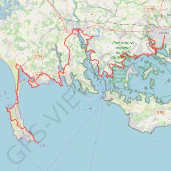 Itinéraire Baie de Quiberon et golfe du Morbihan, distance, dénivelé, altitude, carte, profil, trace GPS