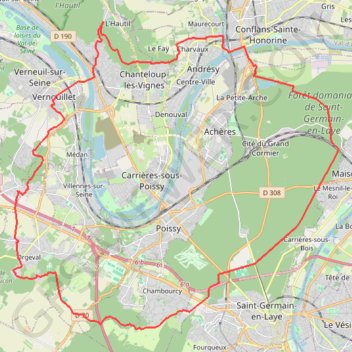 Itinéraire 46 km et 590 m Les 5 forets, distance, dénivelé, altitude, carte, profil, trace GPS