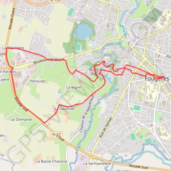 Itinéraire Fougères, distance, dénivelé, altitude, carte, profil, trace GPS