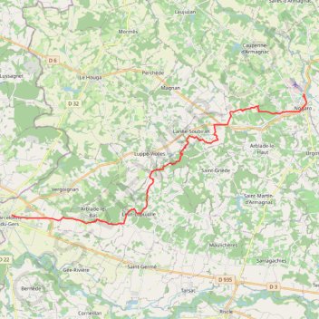 Itinéraire Compostelle Nogaro-Barcelonne du gers, distance, dénivelé, altitude, carte, profil, trace GPS