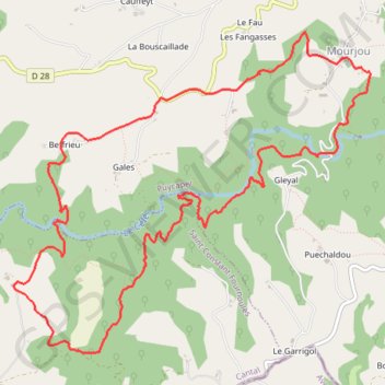 Itinéraire Mourjou Châtaigne, distance, dénivelé, altitude, carte, profil, trace GPS
