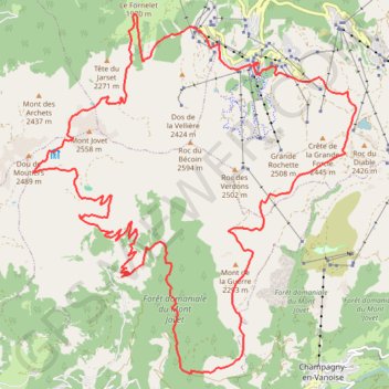 Itinéraire Le Mont de la Guerre, le col du Jovet, distance, dénivelé, altitude, carte, profil, trace GPS