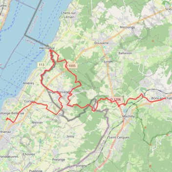 Itinéraire Le long de l'Hermance, distance, dénivelé, altitude, carte, profil, trace GPS