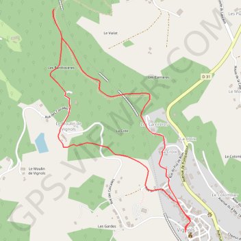 Itinéraire Les Bardissières - Vignols - Pays Vézère Auvézère, distance, dénivelé, altitude, carte, profil, trace GPS
