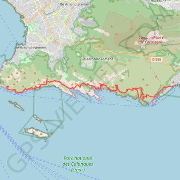 Itinéraire Marseille Cassis par les calanques, distance, dénivelé, altitude, carte, profil, trace GPS
