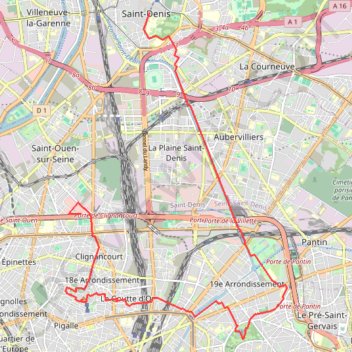 Itinéraire Circuit de Saint Denis à Saint Ouen, distance, dénivelé, altitude, carte, profil, trace GPS