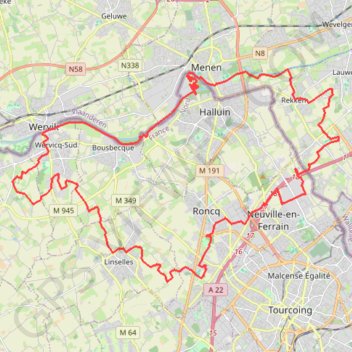 Itinéraire De Roncq à la Lys, distance, dénivelé, altitude, carte, profil, trace GPS