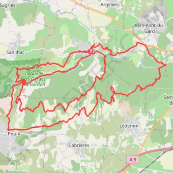 Itinéraire Boucle Gardon - Pont du Gard, distance, dénivelé, altitude, carte, profil, trace GPS