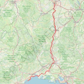 Itinéraire Lyon -> Sète (426,4 km), distance, dénivelé, altitude, carte, profil, trace GPS