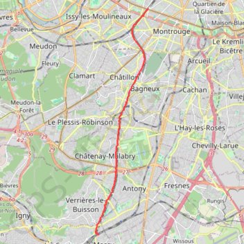 Itinéraire La coulée Verte - De Porte de Vanves à Massy, distance, dénivelé, altitude, carte, profil, trace GPS