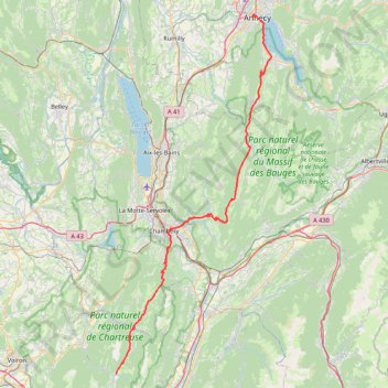 Itinéraire 1-Annecy - Saint Pierre de Chartreuse V2, distance, dénivelé, altitude, carte, profil, trace GPS