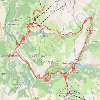 Itinéraire Le Bourg-d'Oisans - L'Alpe d'Huez - Les Deux Alpes, distance, dénivelé, altitude, carte, profil, trace GPS