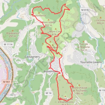 Itinéraire Tour des Monts d'Aspremont, distance, dénivelé, altitude, carte, profil, trace GPS