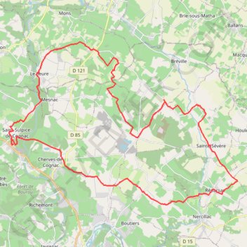 Itinéraire St Sulpice vers Réparsac Breville 47 kms, distance, dénivelé, altitude, carte, profil, trace GPS