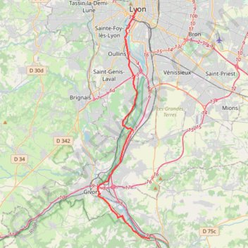 Itinéraire 24 lyon - vienne 32, distance, dénivelé, altitude, carte, profil, trace GPS