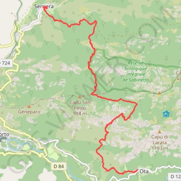 Itinéraire Mare e Monti - Étape 7 de Serriera à Ota, distance, dénivelé, altitude, carte, profil, trace GPS