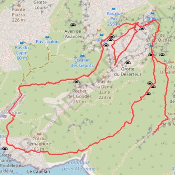 Itinéraire Le Rocher de Saint-Michel par le Vallon de la Mounine depuis Callelongue, distance, dénivelé, altitude, carte, profil, trace GPS
