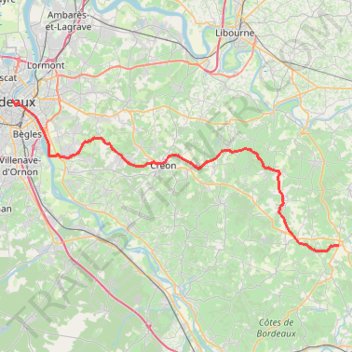 Itinéraire Piste Lapebie Bordeaux vers Sauveterre de Guyenne, distance, dénivelé, altitude, carte, profil, trace GPS