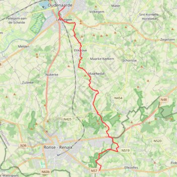 Itinéraire GR129 - Oudenaarde-Ellezelles, distance, dénivelé, altitude, carte, profil, trace GPS