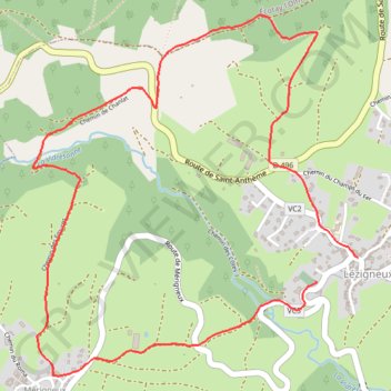 Itinéraire Lezigneux, distance, dénivelé, altitude, carte, profil, trace GPS