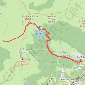 Itinéraire Buron cantal, distance, dénivelé, altitude, carte, profil, trace GPS