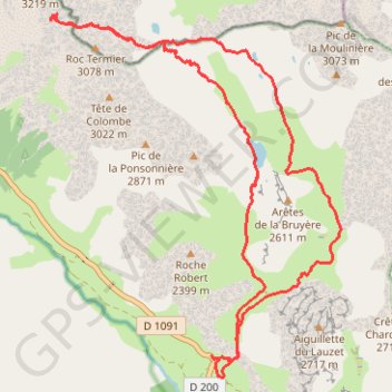 Itinéraire Lauzet-Termier (massif du Galibier), distance, dénivelé, altitude, carte, profil, trace GPS