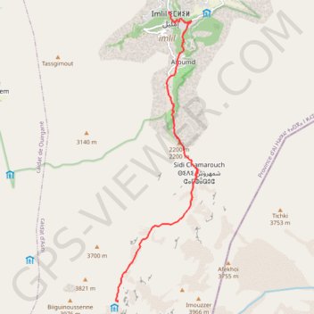 Itinéraire Refuge Nelter depuis Imlil (Atlas), distance, dénivelé, altitude, carte, profil, trace GPS