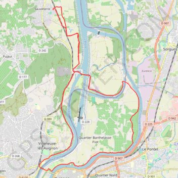 Itinéraire Barthelasse, distance, dénivelé, altitude, carte, profil, trace GPS