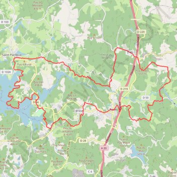 Itinéraire St Pardoux 34 kms, distance, dénivelé, altitude, carte, profil, trace GPS