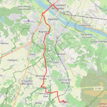 Itinéraire Château,_Brézé,_Saumur gare, distance, dénivelé, altitude, carte, profil, trace GPS