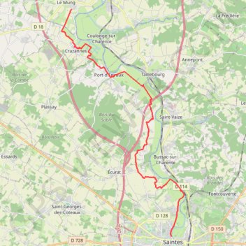 Itinéraire Saintes / Saint-Savinien, distance, dénivelé, altitude, carte, profil, trace GPS