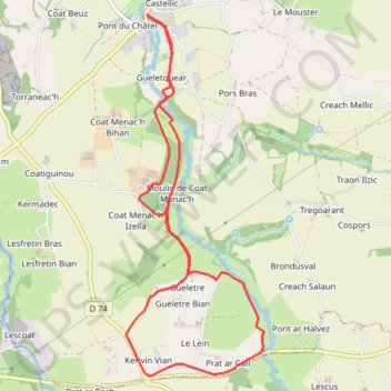 Itinéraire Pont-du-Châtel, distance, dénivelé, altitude, carte, profil, trace GPS